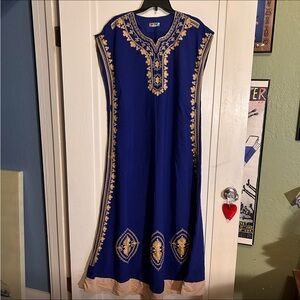 Royal Blue & Gold Embroidered Egyptian Caftan Women’s Dress Size 3 (US Small)